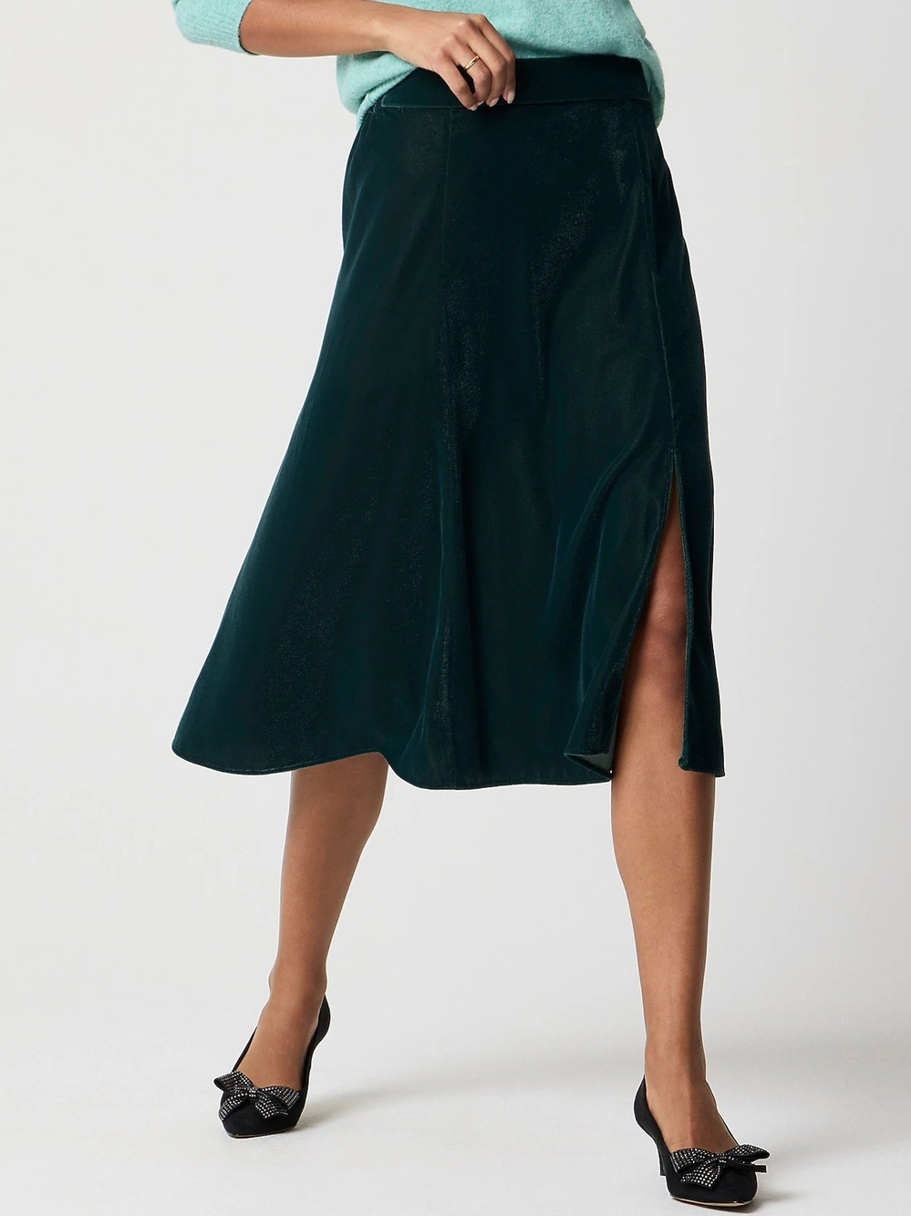 J.Crew Factory Velvet Pull-On Midi Skirt XS Darkest Forest Green A-line